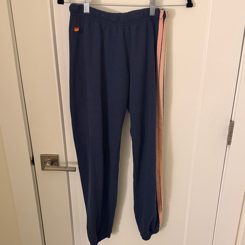 Aviator Nation Navy Track Pants with Pink Side Stripe